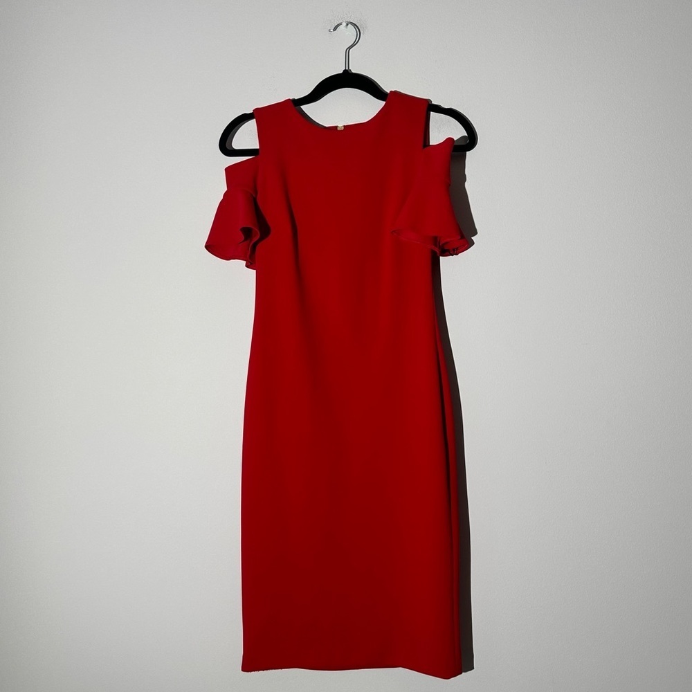 Calvin Klein red open shoulder dress size 2